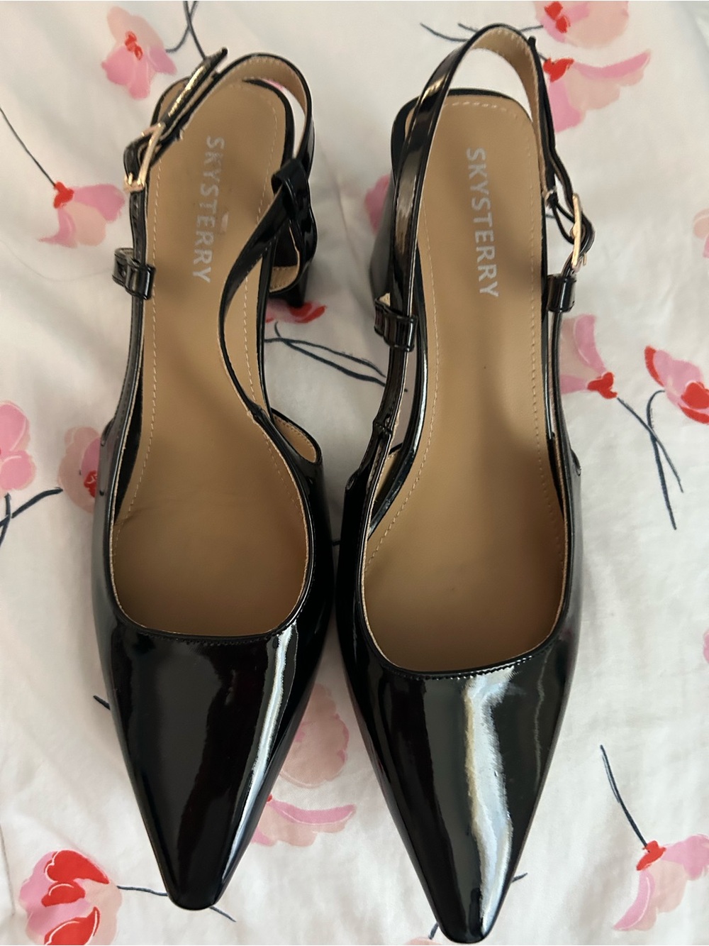 Black Patent Pointed Slingback Heels 3”